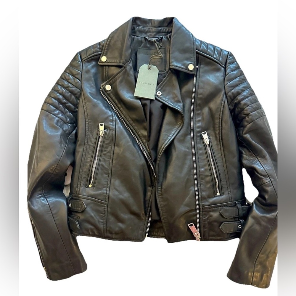 ALL SAINTS - NWT $639 - Papin Biker Lambskin Leather Jacket Sz 4